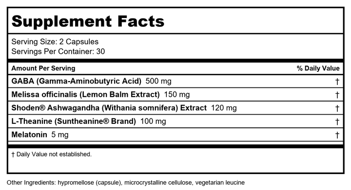 Davinci Sleep Benefits 60caps - Supplement Facts panel