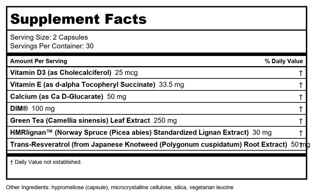 Davinci Estro Benefits 60 Capsules - Supplement Facts panel