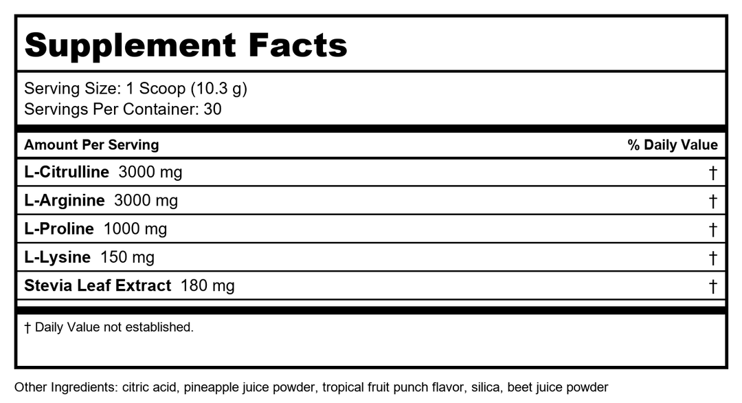 Davinci Nitro Benefits 30 Serv 10.9 oz - Supplement Facts panel