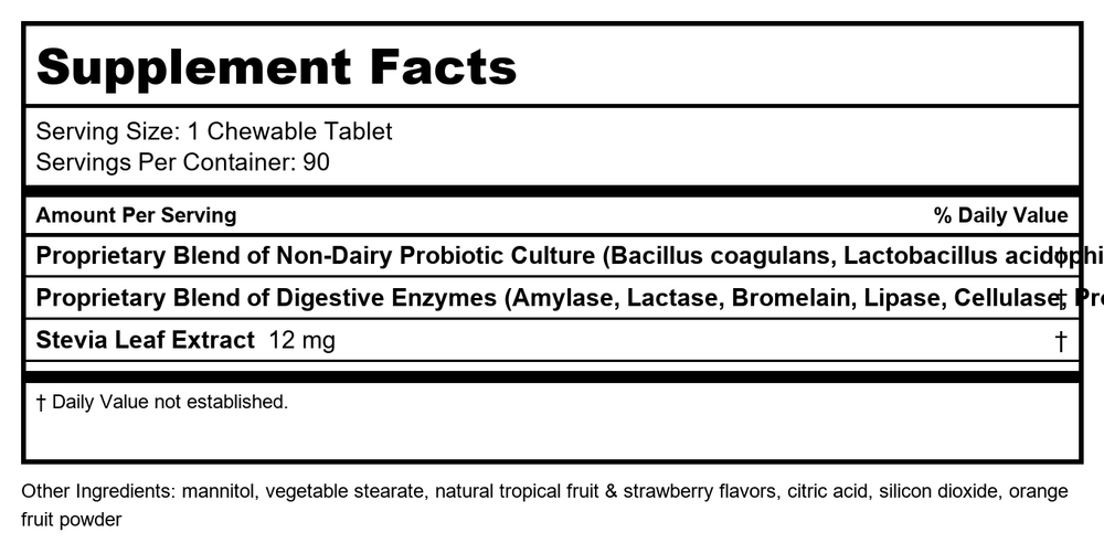 Little Davinci Chewable Kidbiotic Probiotic 90 Chewables - Supplement Facts panel
