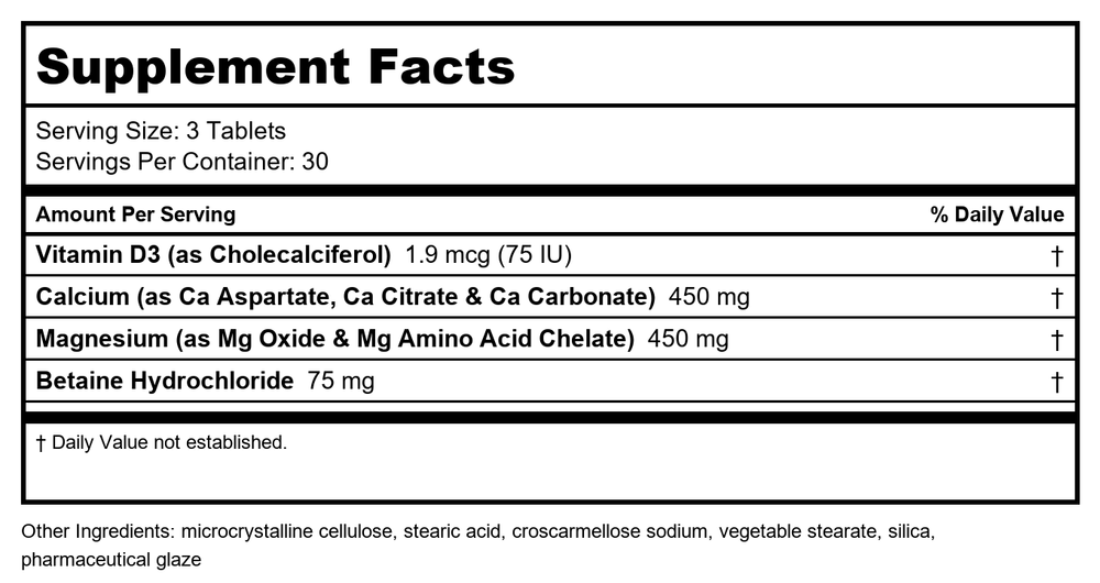 Davinci Cal Mag 90 Tablets - Supplement Facts panel