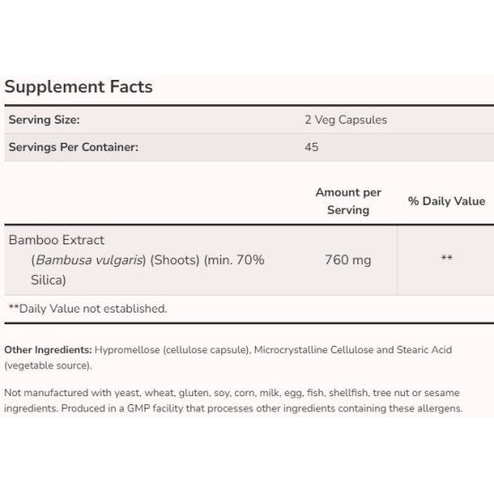 Now Solutions Bamboo Silica Beauty 90 Vcaps - 8404 - Supplement Facts panel