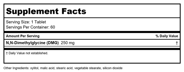 Davinci Gluconic DMG 250 mg 60 Chewable Tablets - B009601QBM - Supplement Facts panel