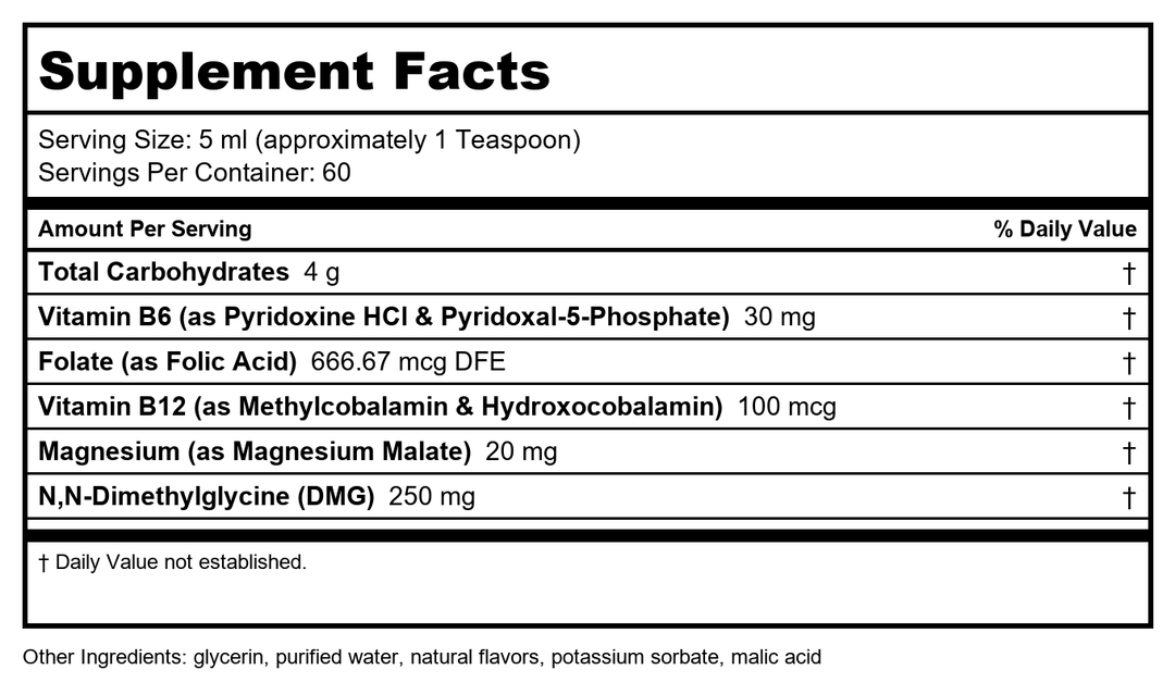 Davinci Behavior Balance-DMG Liquid 12 oz 60 Servings - Supplement Facts panel