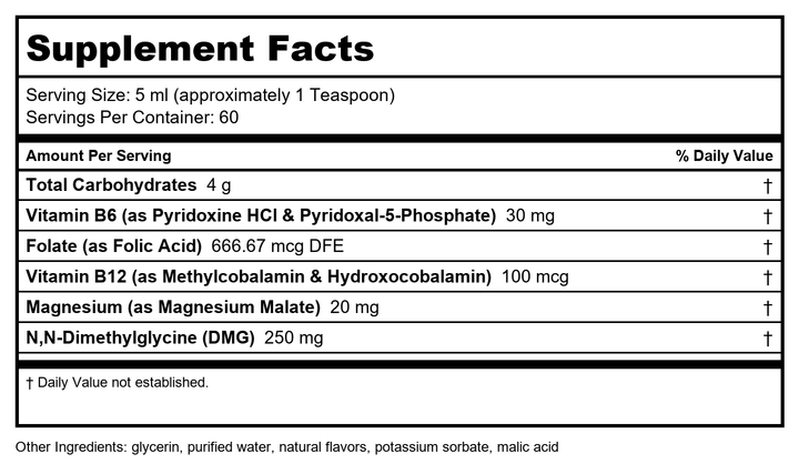 Davinci Behavior Balance-DMG Liquid 12 oz 60 Servings - Supplement Facts panel