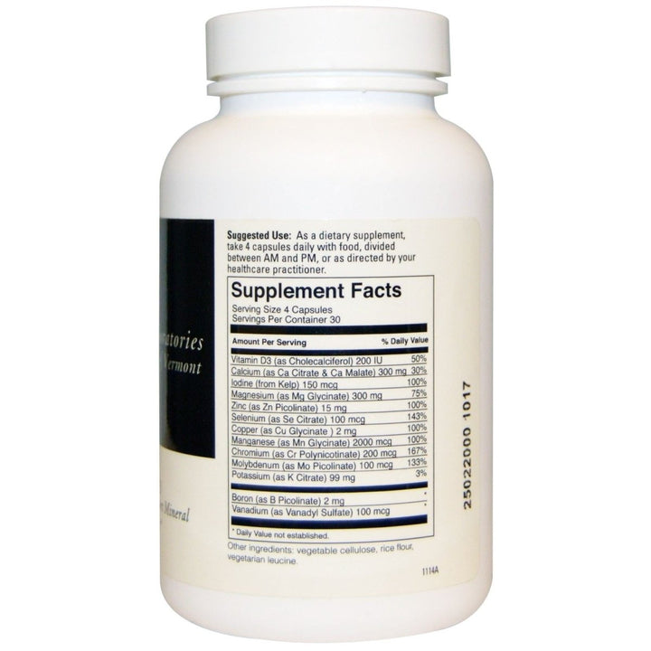 DaVinci Multi-Mineral Complex with D3 120 Caps - Supplement Facts panel