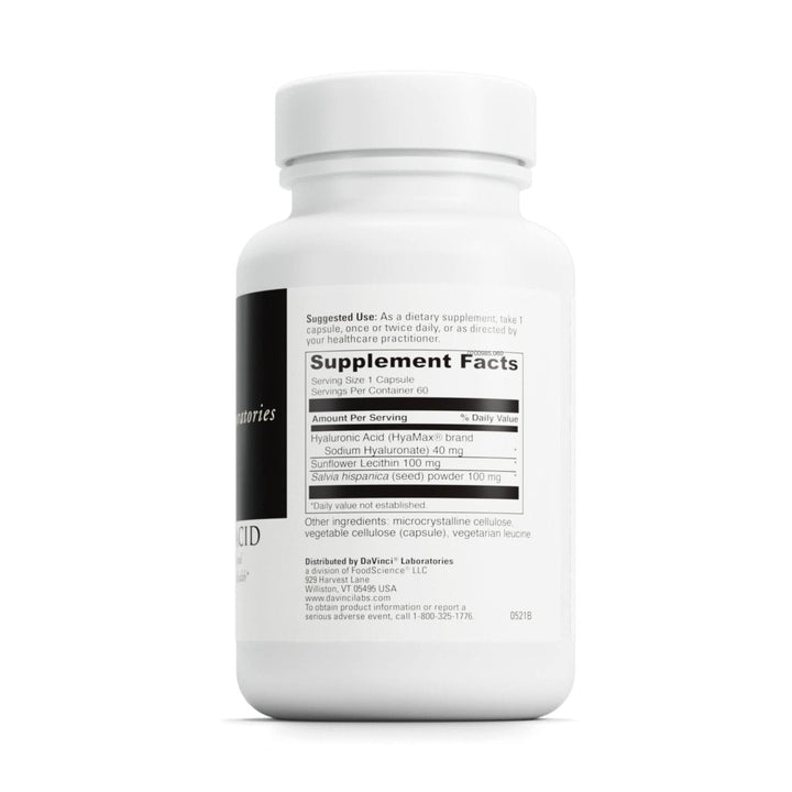 DaVinci Hyaluronic Acid 60 Vcaps - Supplement Facts panel