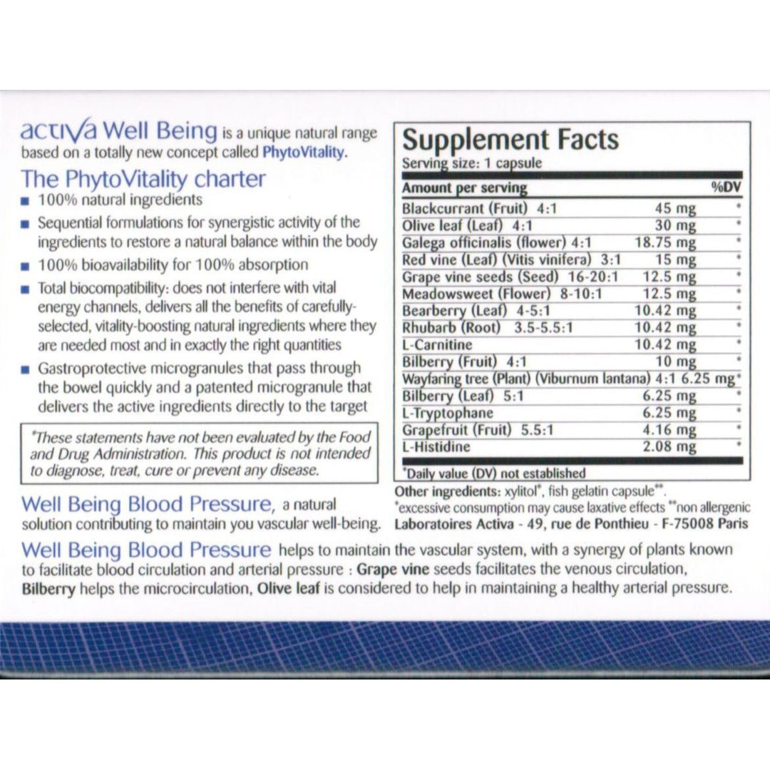 Activa Well Being Blood Pressure - Supplement Facts panel