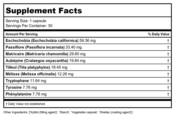 Activa Well Being Sleep - Supplement Facts panel