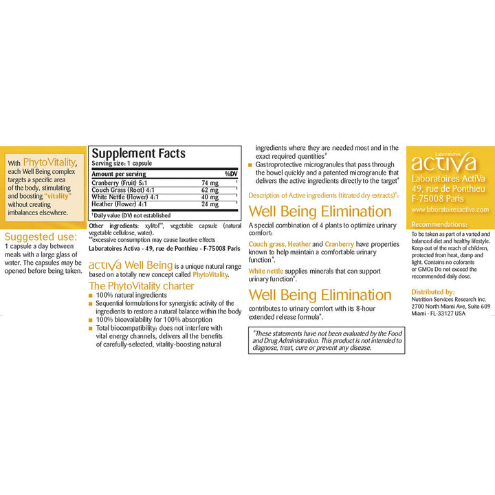 Activa Well-Being Elimination - microgranule 30c - Supplement Facts panel