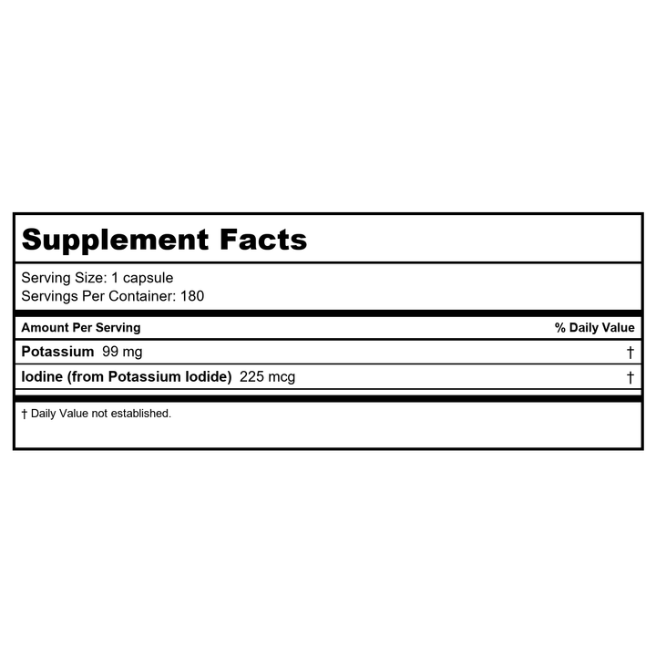 Lasante Potassium Plus Iodine (225 Mcg iodide) 99mg 180 - Supplement Facts panel