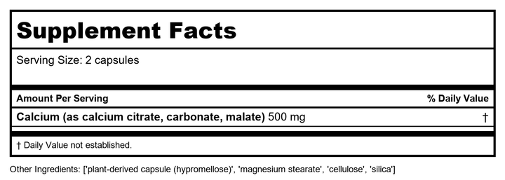 Lasante Calcium Citrate Caps 120 Vcaps - Supplement Facts panel