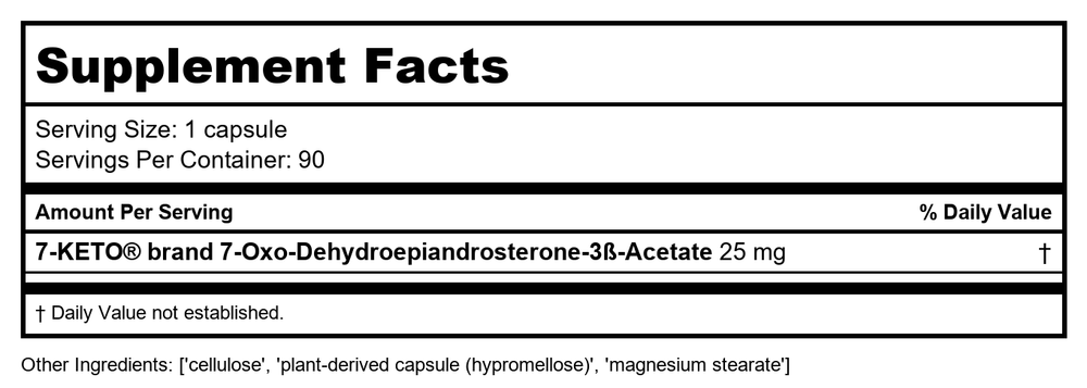 Lasante 7 Keto DHEA 25Mg 90 Caps - Supplement Facts panel