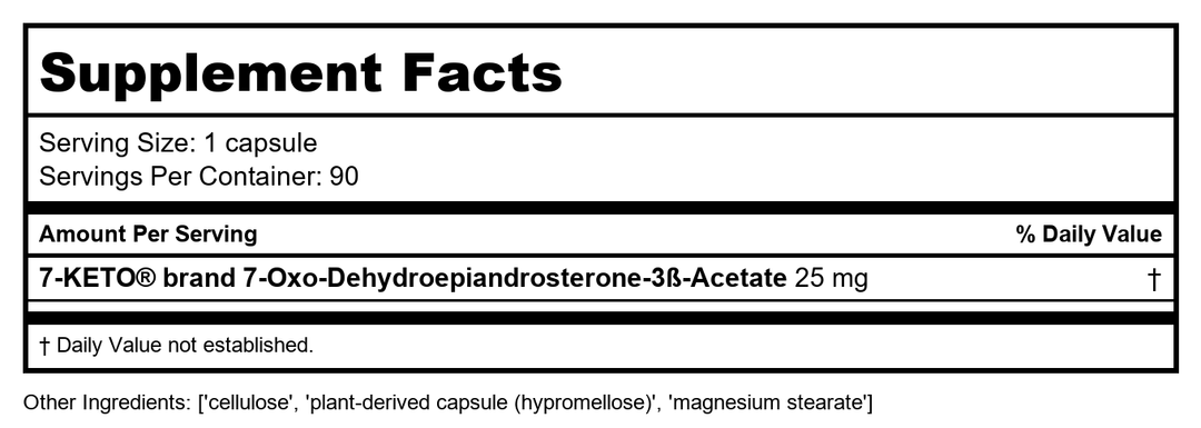 Lasante 7 Keto DHEA 25Mg 90 Caps - Supplement Facts panel