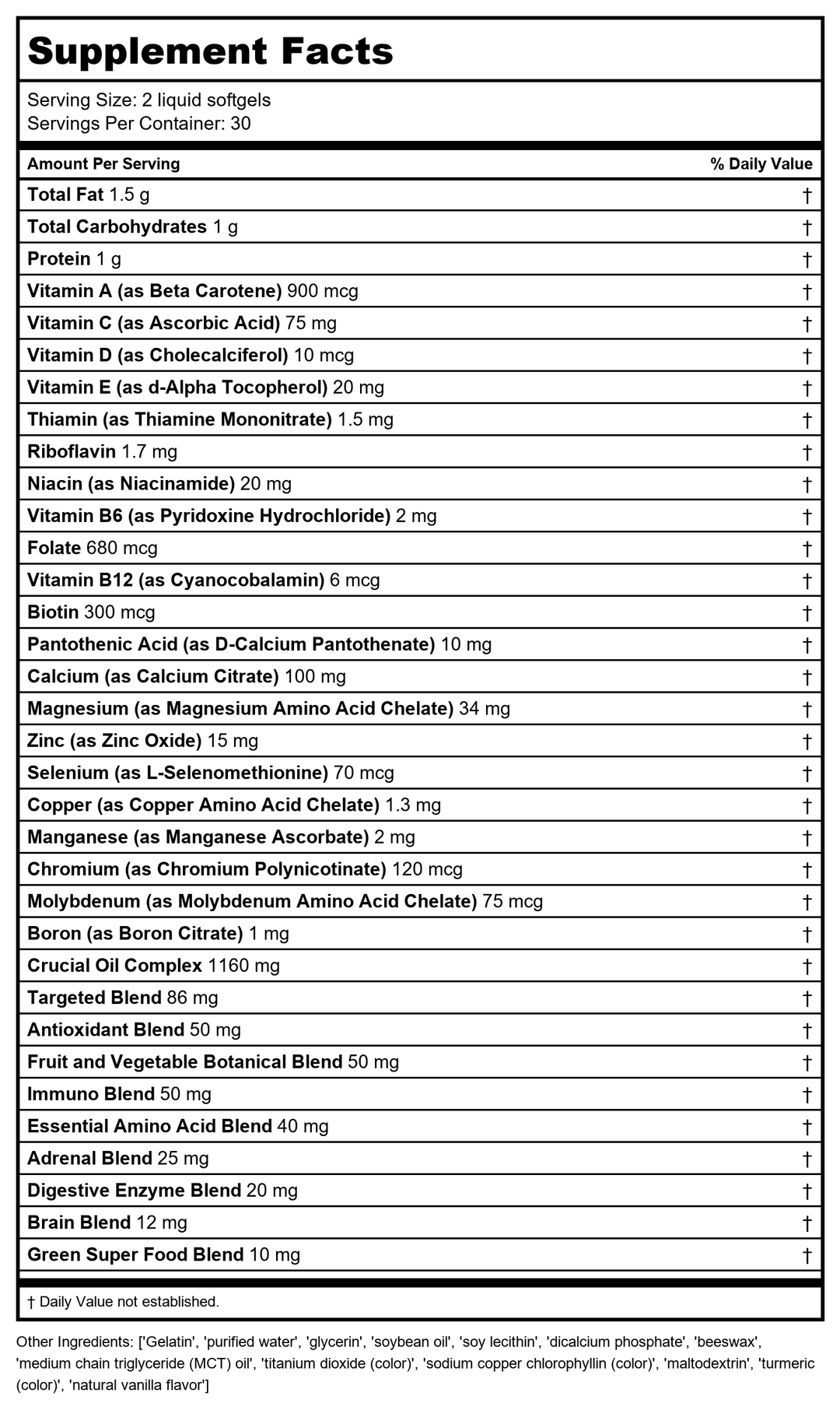 AMG Naturally Natures Sun Secret 1.7oz - Supplement Facts panel