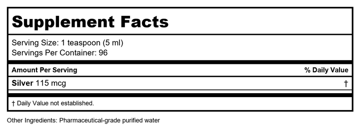 Argentyn 23 Bio-Active Silver Hydrosol 8oz Liquid - Supplement Facts panel