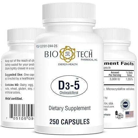 BioTech D3-5 250caps - Supplement Facts / Ingredients panel
