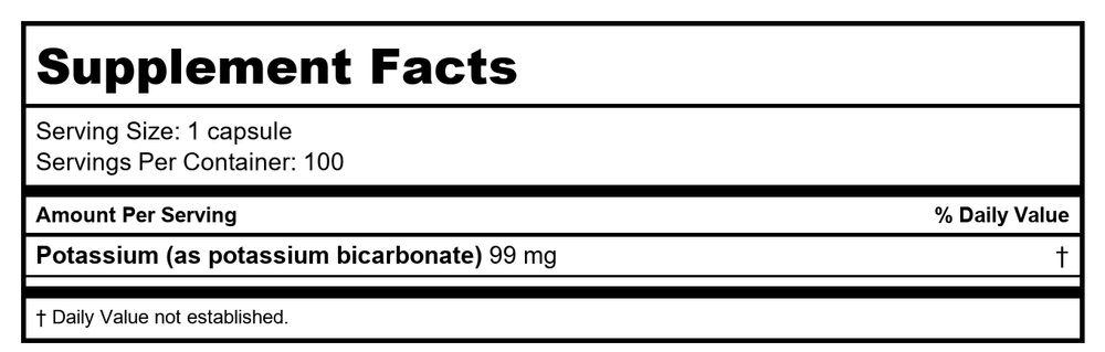 BioTech K-BiCarb 100caps - Supplement Facts panel