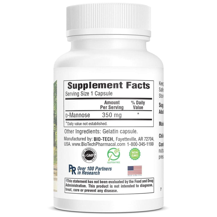 BioTech D-Mannose 100 Capsules - Supplement Facts panel