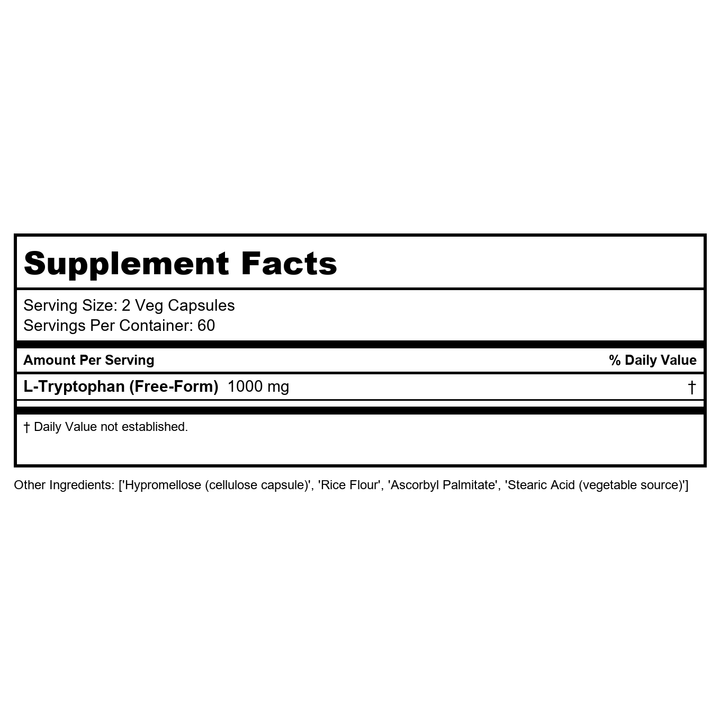 BioTech Tryptophan 100 Capsules - - Supplement Facts panel