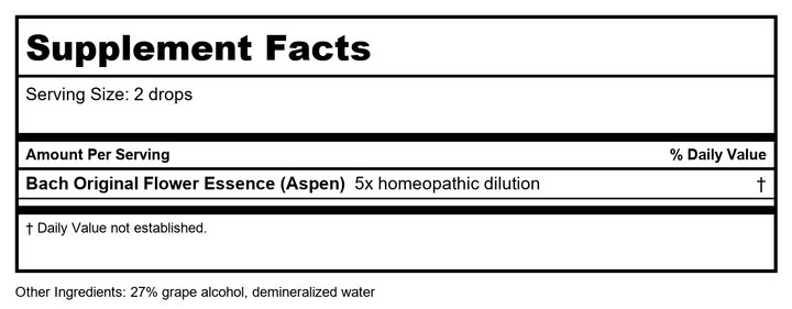 Bach Aspen 20 ml - Supplement Facts panel