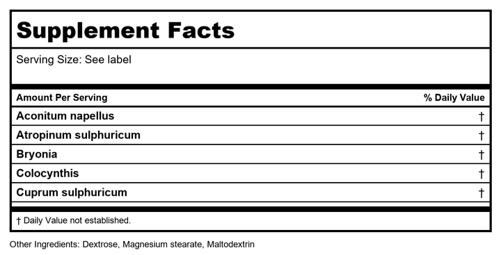 MediNatura BHI Spasm Pain 100t - Supplement Facts panel