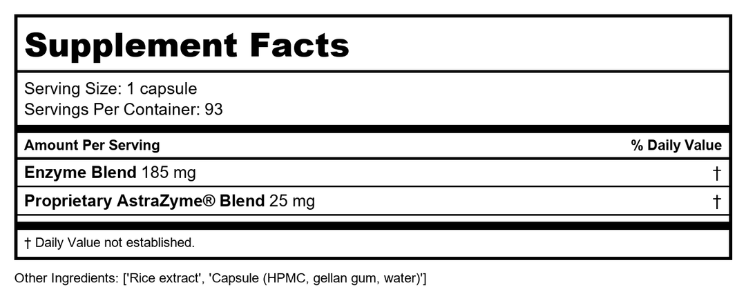 US Enzymes Serraxym 93c - Supplement Facts panel
