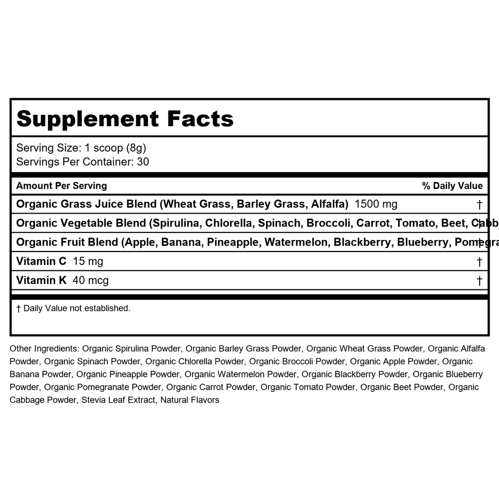 Amazing Grass Green Superfood Chocolate 8.5 Oz 30 servings - Supplement Facts panel