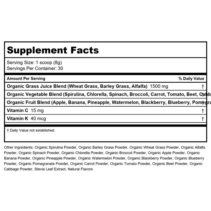 Amazing Grass Green Superfood Chocolate 8.5 Oz 30 servings - Supplement Facts panel