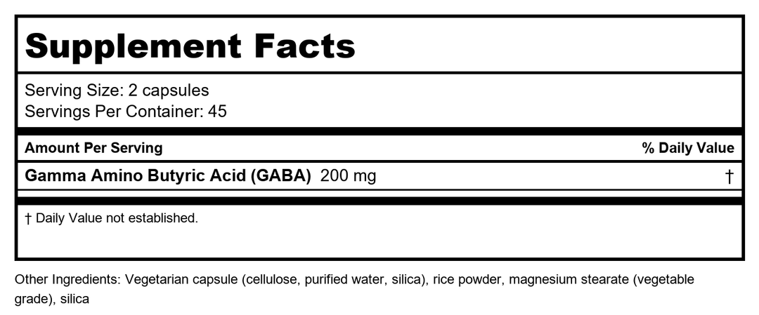 BioClinic Naturals GABA Pro Calming Effect 90 Vcaps - Supplement Facts panel