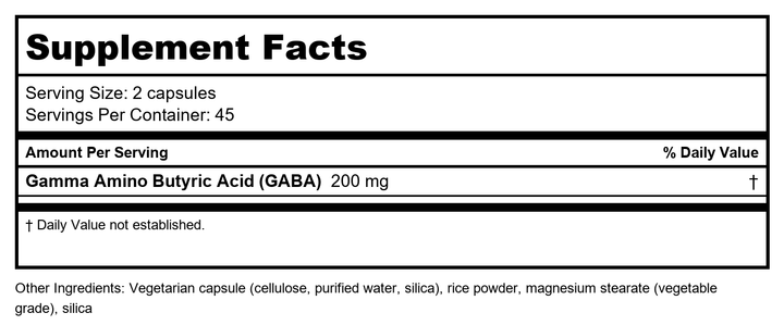 BioClinic Naturals GABA Pro Calming Effect 90 Vcaps - Supplement Facts panel