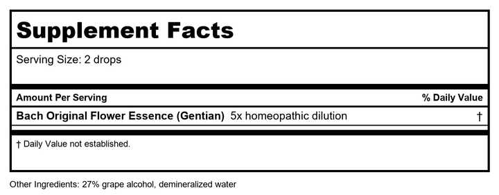 Bach Gentian 20mL - Supplement Facts panel
