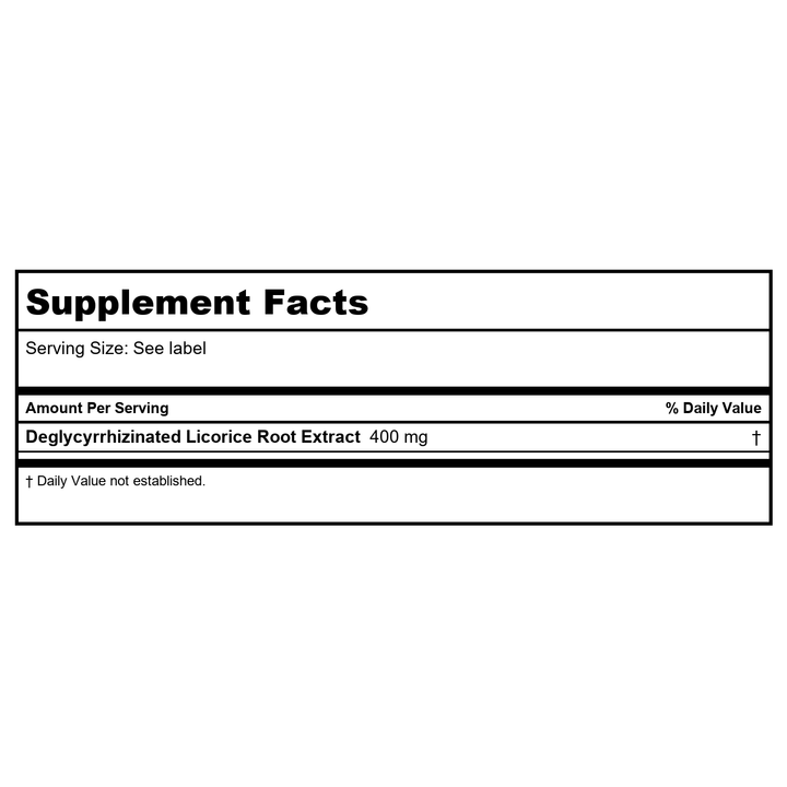 Bioclinic Naturals DGL 400mg 180t - Supplement Facts panel
