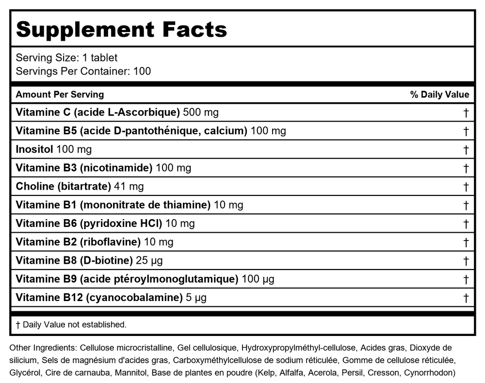 Lasante B-100 complex 100 tab - Supplement Facts panel