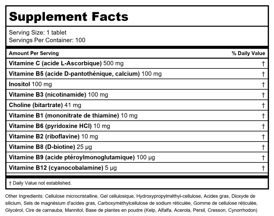 Lasante B-100 complex 100 tab - Supplement Facts panel