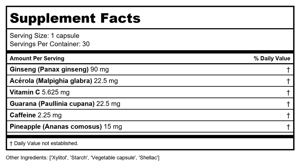 Activa Well Being Vitality Extended Release 30 Capsules - Supplement Facts panel