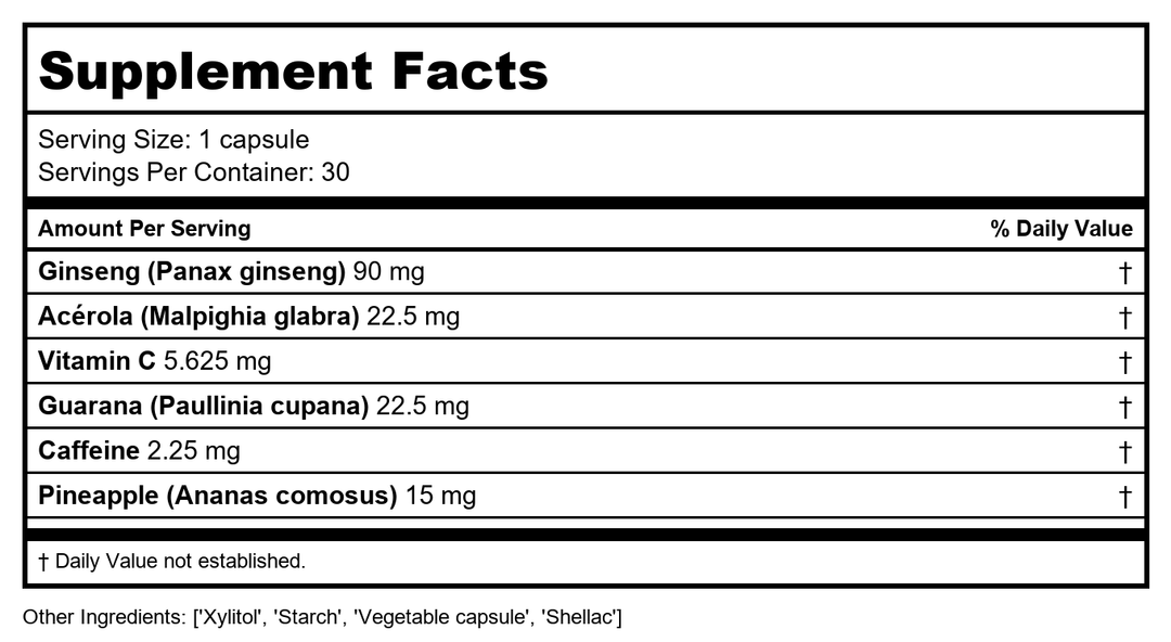 Activa Well Being Vitality Extended Release 30 Capsules - Supplement Facts panel