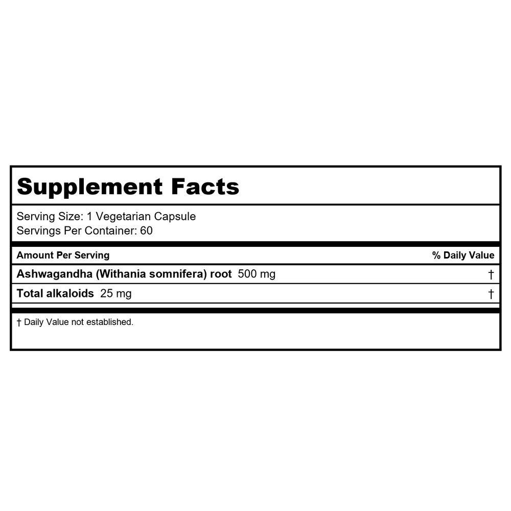 Ayush Herbs Ashwagandha 60Caps - Supplement Facts panel
