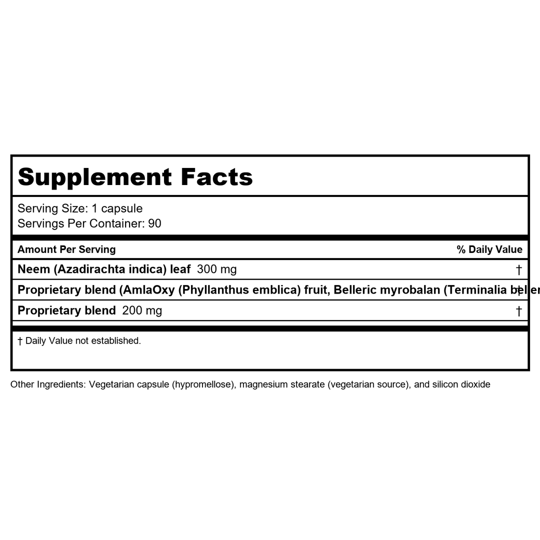 Ayush Herbs Neem Plus 90 Vcaps - Supplement Facts panel