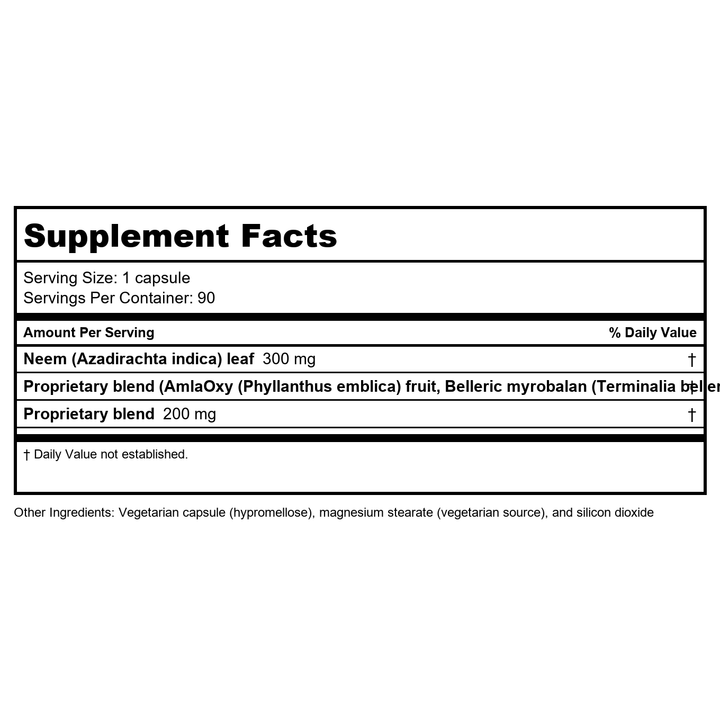 Ayush Herbs Neem Plus 90 Vcaps - Supplement Facts panel