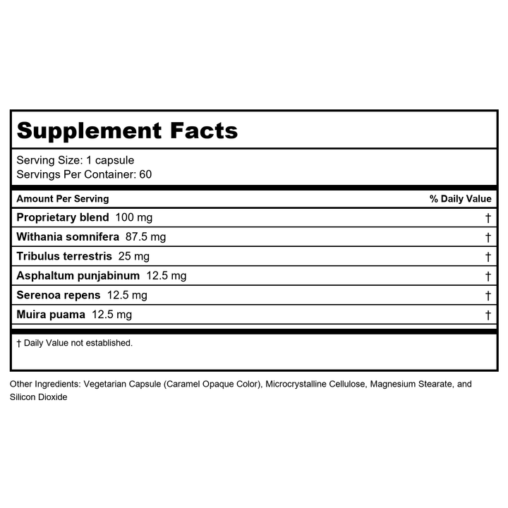 Ayush Herbs Ayu-Test Male Support 60 Vcaps - Supplement Facts panel