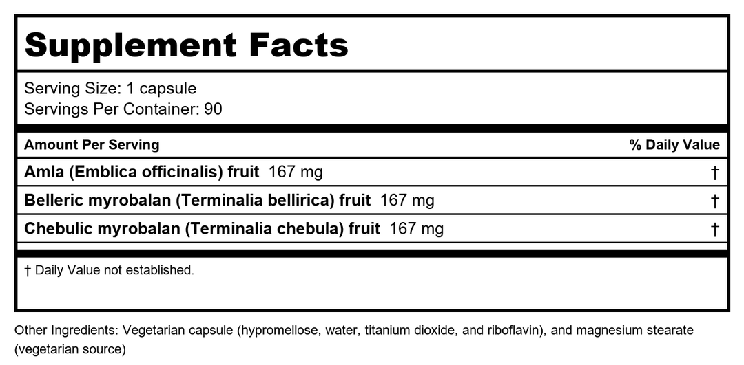 Ayush Herbs Trifal 90 Cap - Supplement Facts panel
