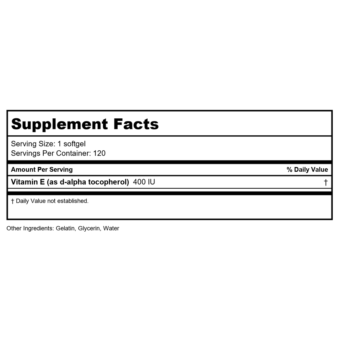A.C. Grace Unique-E 180 Softgels - Supplement Facts panel