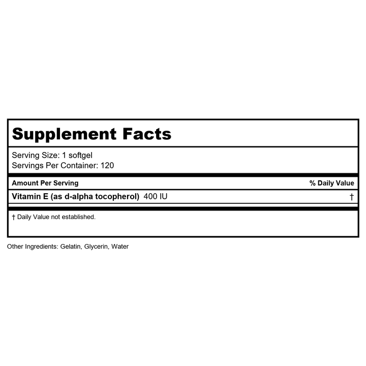 A.C. Grace Unique-E 180 Softgels - Supplement Facts panel