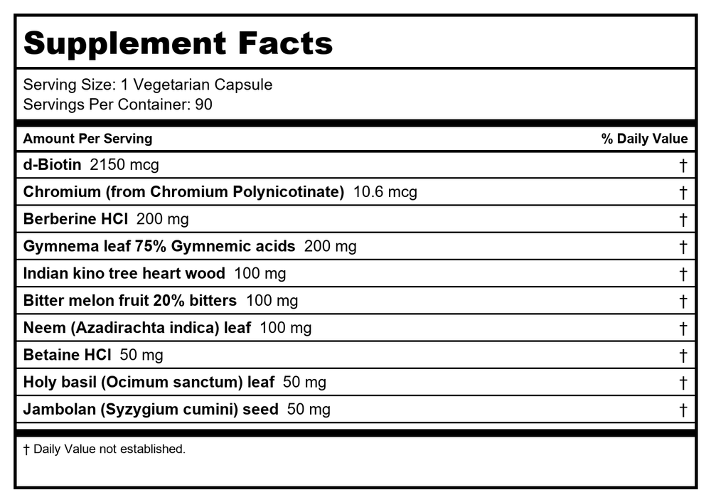 Ayush Herbs BioGymnema 90 Capsules - 2 Pack - Supplement Facts panel