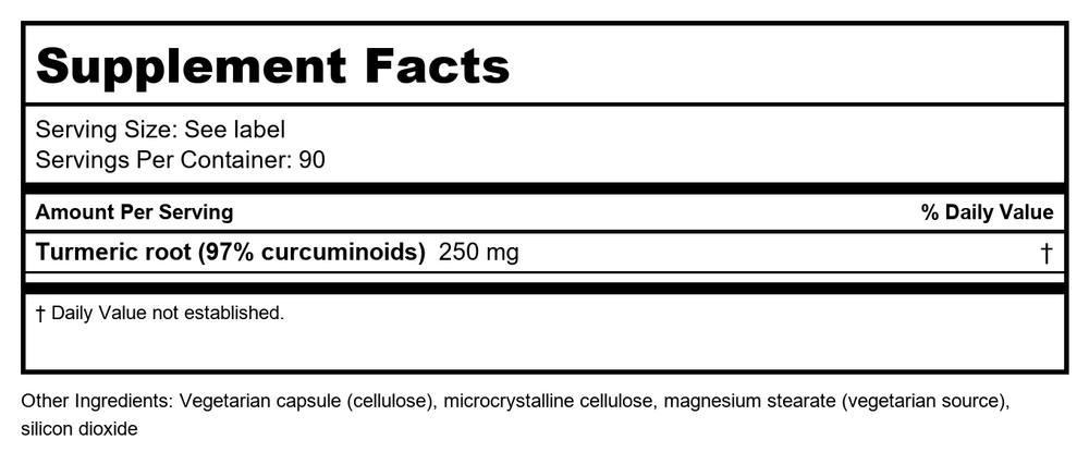 Ayush Herbs Curcumin 97 90 Capsules - 2 Pack - Supplement Facts panel