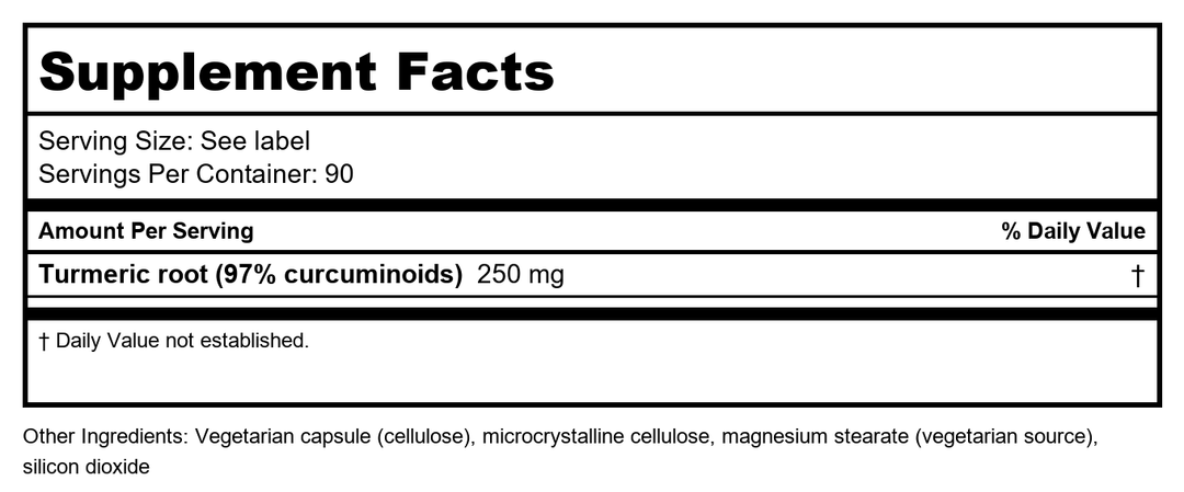 Ayush Herbs Curcumin 97 90 Capsules - 2 Pack - Supplement Facts panel