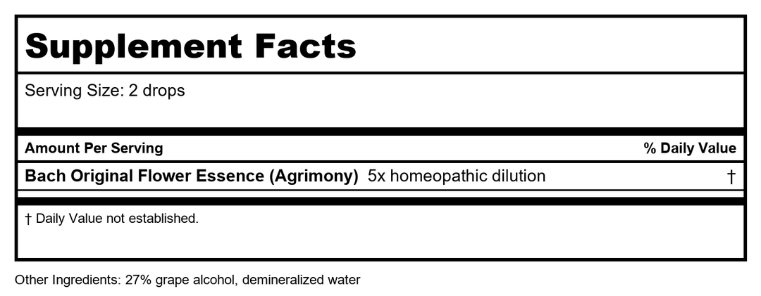 Bach Agrimony 20ml - 2 Pack - Supplement Facts panel
