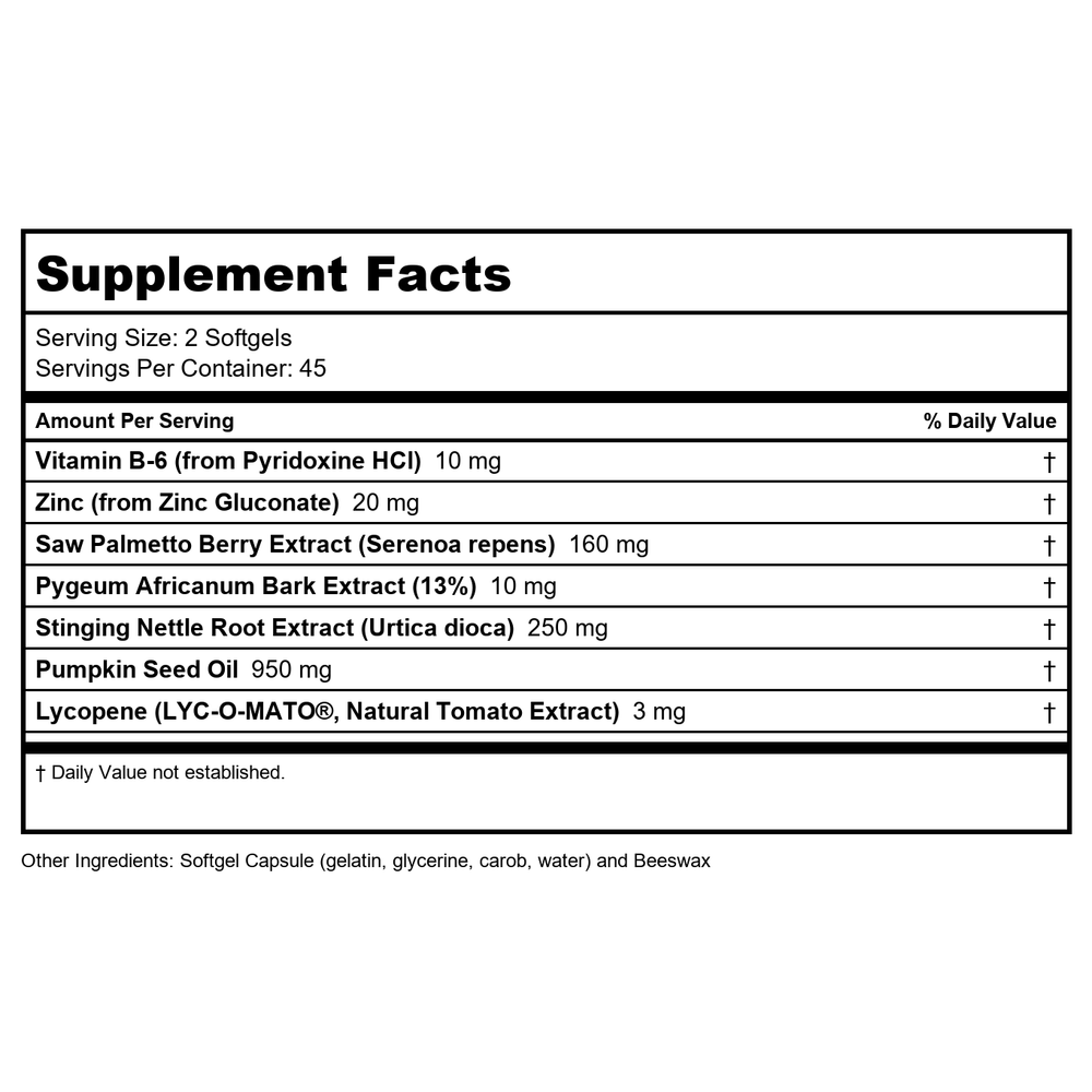 LaSante Prostate Support 90 Softgel - Supplement Facts panel