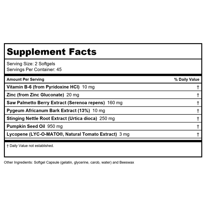LaSante Prostate Support 90 Softgel - Supplement Facts panel